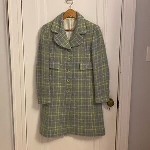 Wool & Mohair Coat - Blue, green and cream check